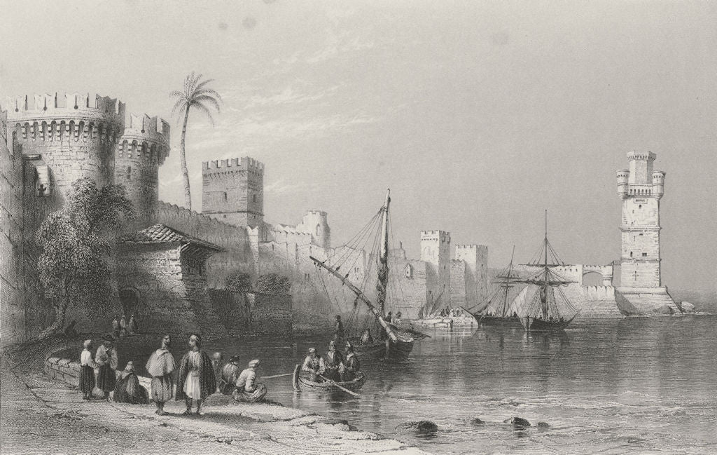 GREECE. Harbour of Rhodes-Bartlett 1847 old antique vintage print picture